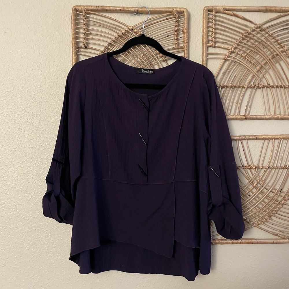 Moonlight Y&S Fashion Design Tunic Top Purple Artsy Buttons *see msrmts READ B43